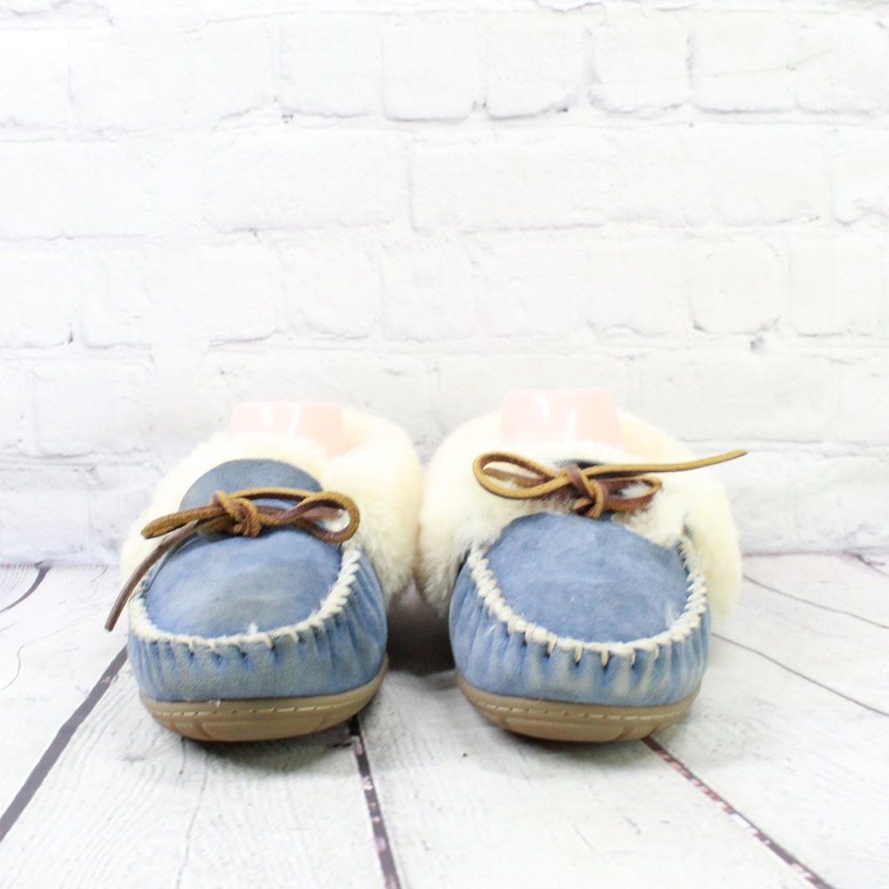 LL BEAN Women's Blue Shearling Lined Wicked Good Moccasin Slippers Size 7 M - Picture 4 of 10